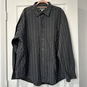 Johnston & Murphy Men's XXL Long Sleeve 100% Cotton Button Up Shirt Black Stripe